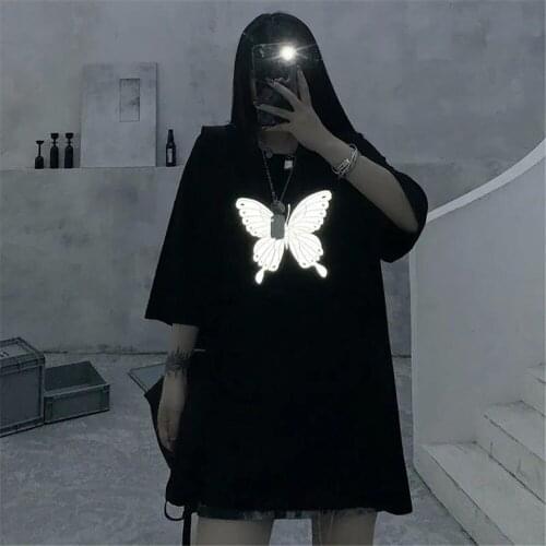 Black Gothic Butterfly T Shirt For Girl Funny Female Kawaii White Tee Fashion Japan Harajuku T Shirt Hip Hop Punk Clothes Shirts