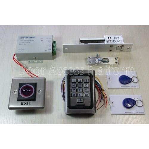 Infrared no touch exit metal case keypad+Password access control terminal machine with Electro bolt lock drop bolt, Power supply