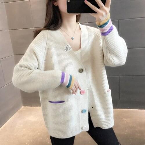 Cardigan V-Neck Sweater Knitted Cardigans Loose Thick Sweater Womens Coat Oversized Sweaters