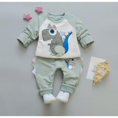 Baby Boys Cartoon Dinosaurs Clothing Sets Toddler Boys Girls Casual Clothes Spring Autumn Kids Sweatshirt And Pants Suits 2Pcs