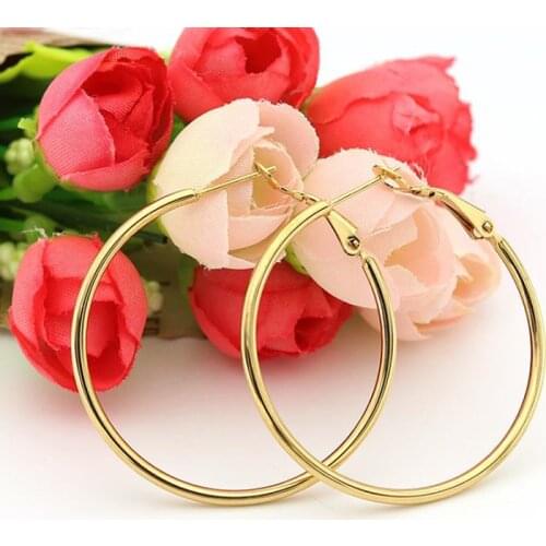 Wholesale 4 Colors Size 30/40/50/60mm Round Circle Stainless Steel Small & Big Hoop Earrings Jewelry for Women Men