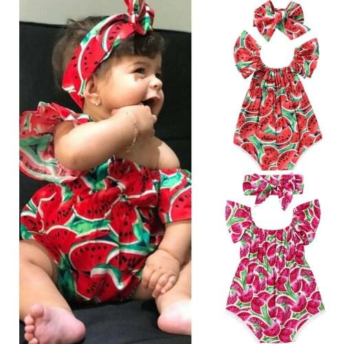 Summer 2020 Newborn Toddler Baby Girl Clothes Watermelon Romper Jumpsuit Outfits Set Swimsuit