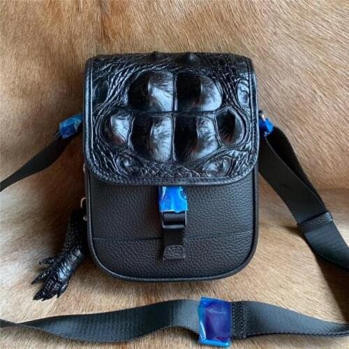 Exotic True Alligator Skin Businessmen Small Flap Purse Authentic Real Crocodile Leather Male Mini Single Cross Shoulder Bag