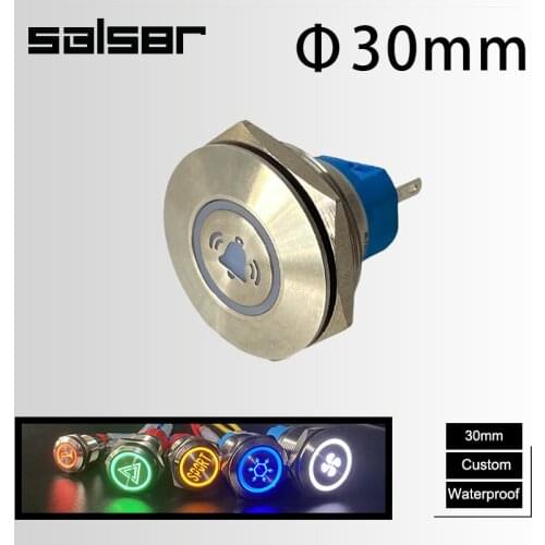 30mm 1NO 1NC DIY Luminous Character Metal Push Button Switch Lettering Start Stop Power Supply Fix Or Reset Custom 5A 250VAC