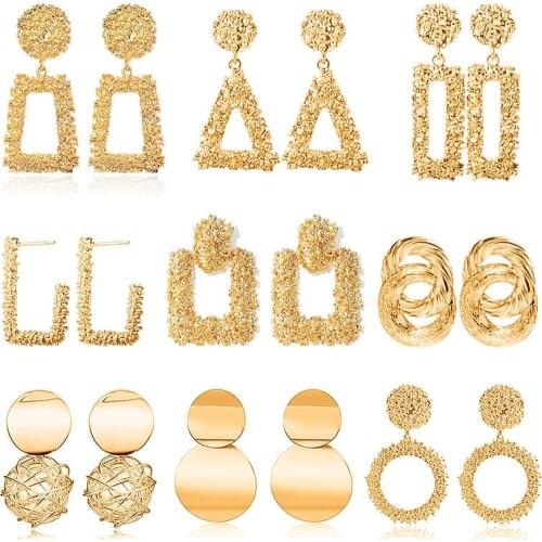 LOVR Fashion Geometric Big Earrings Statement Gold Drop Earring For Women Vintage Metal Hanging Dangle Earring Jewelry 2019