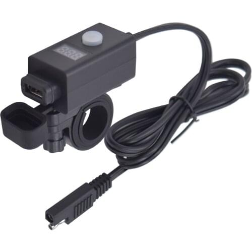 Motorcycle USB Charger SAE to USB Adapter Motorcycle Quick Disconnect Plug with USB Charger 2.1A and LED Digital Voltmeter
