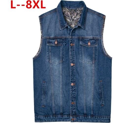 BIG SIZE 10XL 8XL 6XL 5XL Cotton Jeans Sleeveless Jacket Vest Men Denim Jeans Vest Male Cowboy Outdoors Waistcoat Mens Jackets