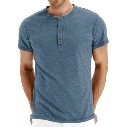 Men T-shirt Round Neck All Match Summer Short Sleeve Buttons Sweatshirt for Dating