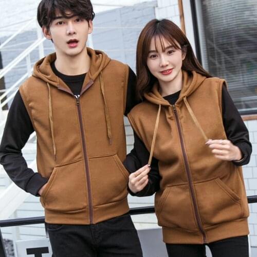 Men Hoodie&Sweatshirts Mens Casual Zipper Sleeveless Hoodies Male Hooded Cardigan Couple Loose Vest Brown Hoodie