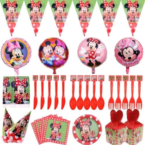 Disney Red Minnie Disposable Tableware Sets Plate Cup Napkin Balloon Kids Girl Birthday Party Baby Shower Decoration Supplies