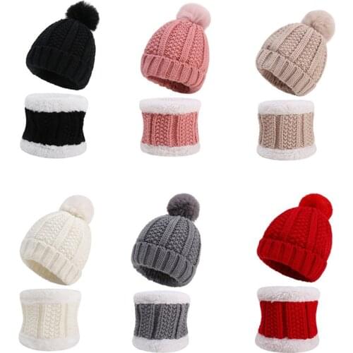 New Autumn Winter Thick Knitted Cap for Boys Girls Infant Beanies Cap Children Scarf Collars Pompom Ball Hat