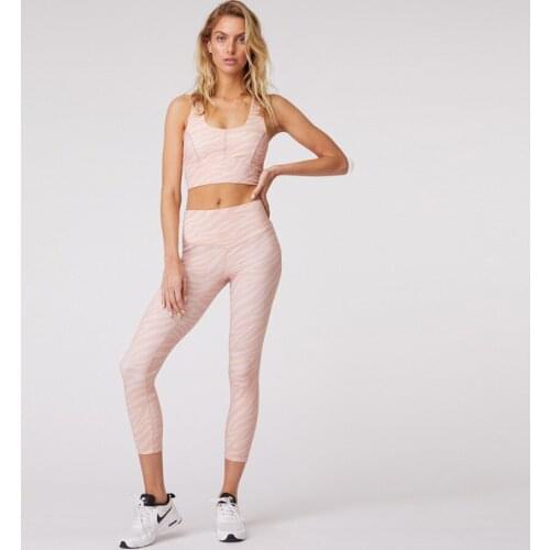 New Style Pink Stripe Digital Printing Yoga Fitness Suit Sports Two-Piece Set