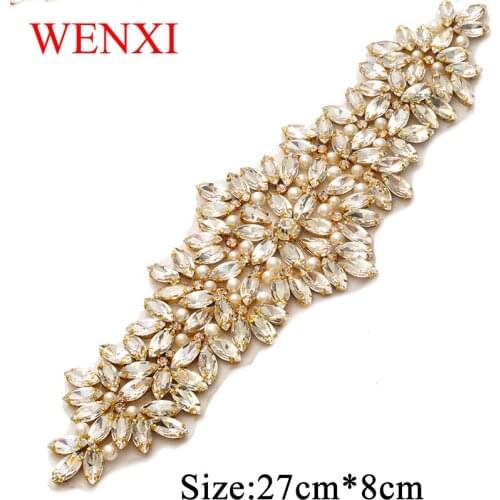 WENXI 30PCS Wholesale Hand Beaded Sewing beaded Crystal Rhinestone Applique Patch For Dresses Headband DIY Iron On WX825