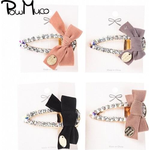 Powmuco Shining Rhinestone Geometry Duckbill Clip Cute Bowknot Hairpin Women Bangs Barrette Lady Headwear Clothing Accessories