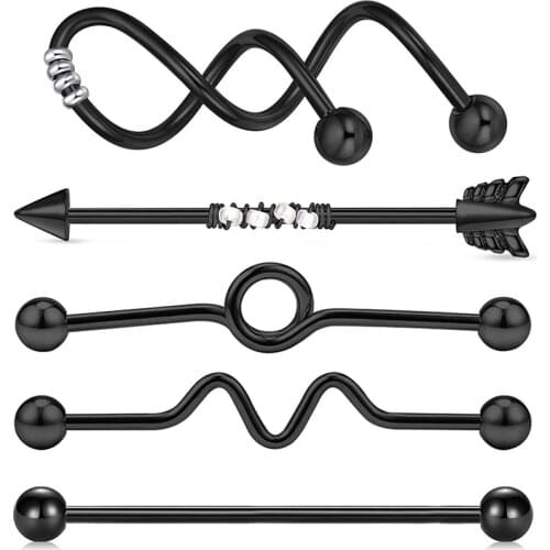 14G Industrial Barbell Long Spiral Industrial Piercing Spiral Twist Long Barbell for Industrial Cartilage Helix Earring Piercing