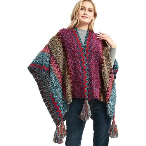 Luxury Winter Knitted Scarf for Women Poncho Warm knitting Scarve Female Shawl Wraps Knit Wrap Tassel Capes Female Echarpe Mujer