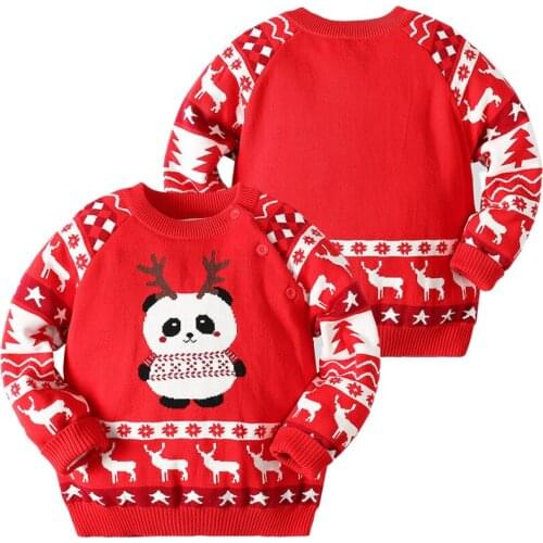 Christmas Baby Girls Sweater Autumn Spring Kids Knitwear Boys Pullover Sweater Red Deer Deer Knitted Sweater Childrens Clothing