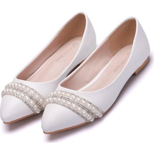 Women Sandals Leather White womens shoes with pearl rhinestones Women Shoes Fashion Ladies Casual Outdoor Female Summer Large