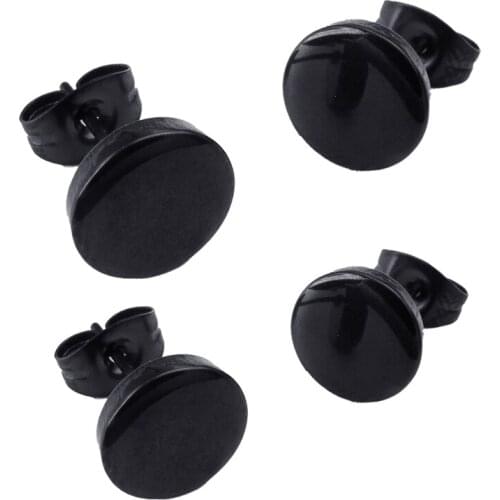 2 Pair Jewelry Mens Earrings, Circle Ear Studs Stainless Steel, Black (10Mm & 12Mm)