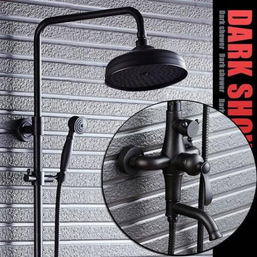 Three Functions Bathroom Shower Bar System, Luxury Rainfall Shower Head & Hand Shower & Spout, Classic Black, Nice for Bathtub