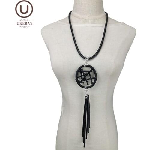 UKEBAY New Tassel Pendant Necklaces Fashion Long Necklace Female Black Rubber Jewelry Gothic Sweater Chain Statement Accessories