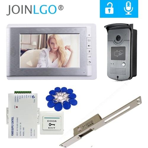 Wired 7" Video Door Phone Video Intercom Doorbell System 1 Monitor 1 RFID Camera + 250mm Long Strike Lock Free Shipping