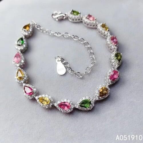 KJJEAXCMY boutique jewelry 925 sterling silver inlaid Natural tourmaline gemstone bracelet ladies support detection exquisite