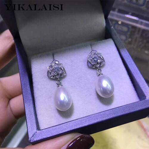 YIKALAISI 925 Sterling Silver Jewelry Pearl Earrings 2019 Fine Natural Pearl jewelry 8-9mm stud Earrings For Women wholesale