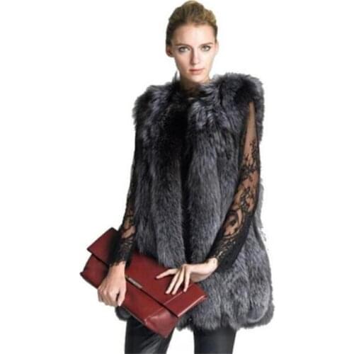 2021 New Autumn Winter Fox Fur Coat imitation Fox Vest Fur Vest in middle long large size XS-6XL warm Women Artificial fur coat