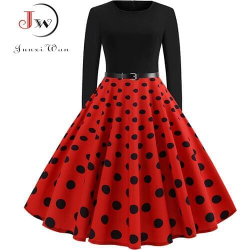 Red Dot Elegant Party Dresses Women Long Sleeve Winter Dress Big Swing Rockabilly Vintage Dress Plus Size Casual Christmas Robe