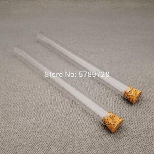 10pcs 20x200mm flat bottom Glass test tube with cork stopper,Lab Thickened glass reagent reaction vessel