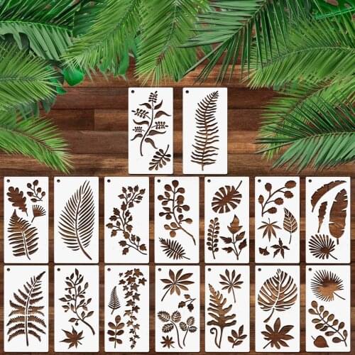 16pcs Tropical Leaves Painting Template Hollow Painting Board DIY Clothes Painting Album Wall Painting Decorative Leaves