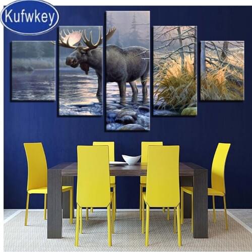 5pcs deer painting diamond mosaic animal Moose Art pattern diamond painting cross stitch 3D embroidery full drill,elk diamond