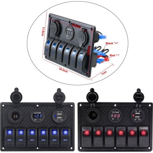 6-Gang Rocker Switch Panel for Marine Boat Car Truck Red Light Waterproof