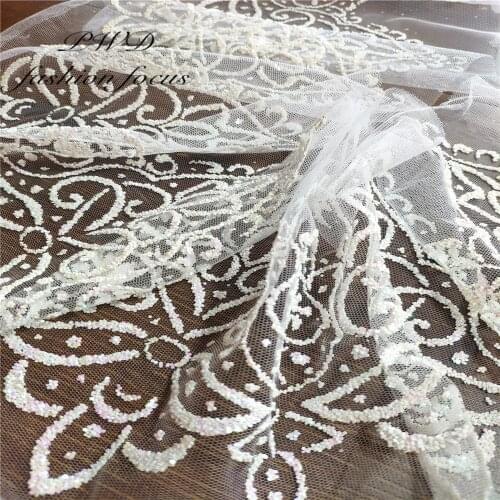 White Lace Trim Sequins Glitter Tulle Mesh Lace Fabric Ribbon Sewing Material for Dress Lace Sewing Accessories