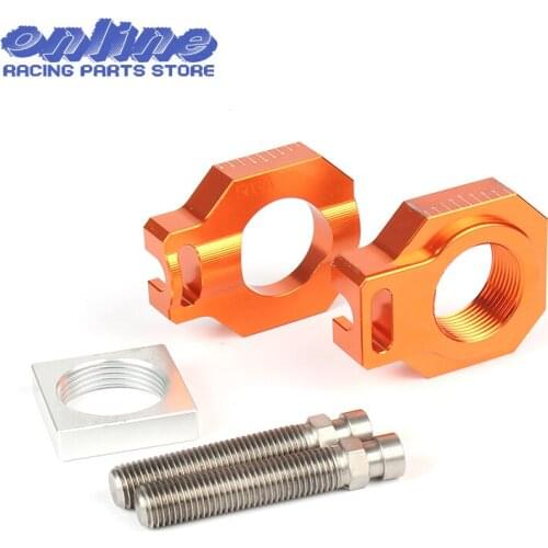 CNC Rear Axle Blocks Chain Adjuster For 125 250 350 450 SX/SX-F/XC/XC-F 2013 2014 2015 ORANGE