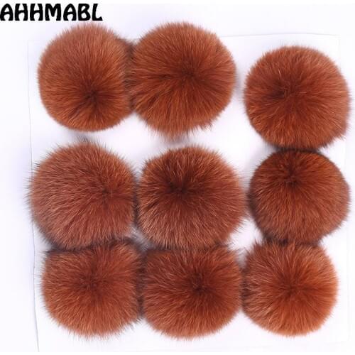 9 Pieces Big Natural Fox Fur Pom Poms 10cm Ball New Color Pompom DIY Winter For Womens Knitted Hats Skullies Beanies Boots