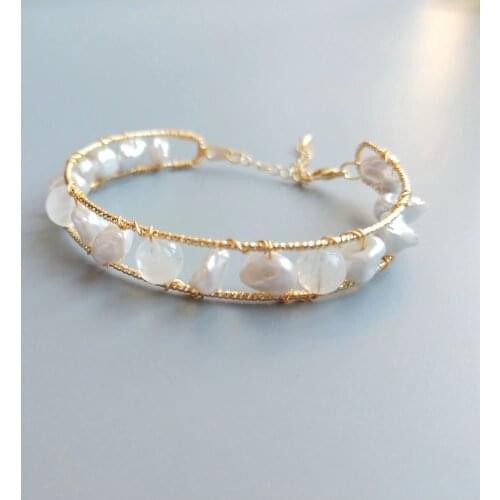 Lii Ji Natural Real Moonstone Baroque Pearl Bracelet Handmade Jewelry Bangle For Women Jewelry Gift Drop Shipping