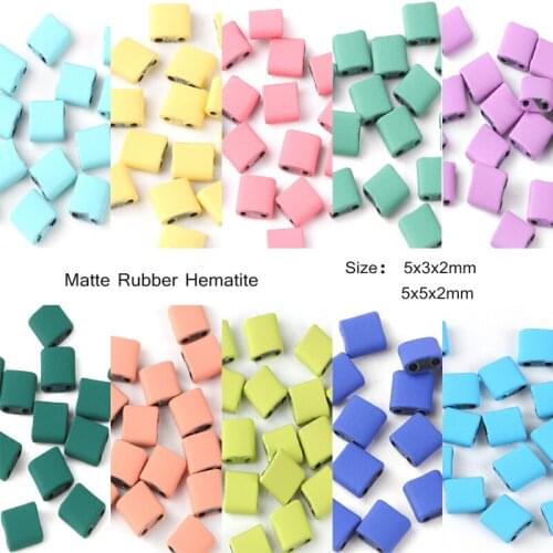 Two Holes Rubber Hematite Beads Natural Stone Bead Matte Colour Mineral Square Spacer Beads For Jewelry Making Gift DIY Bracelet