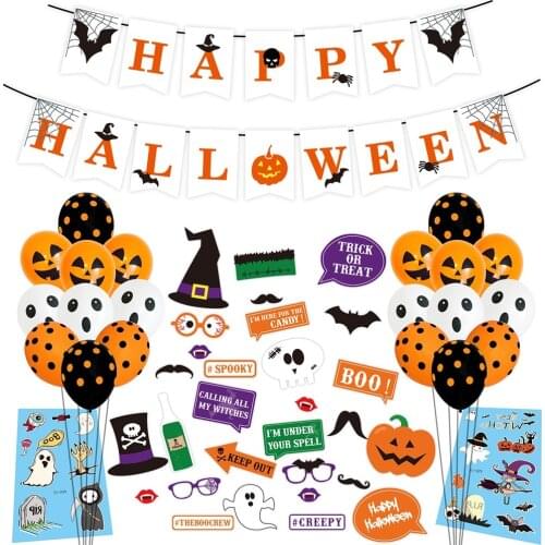 Halloween Day Party Decor 30Pcs Halloween Decoration Photo Props 1 Pull Flag 20Pcs 12-Inch Balloons 2Pcs Sticker For Office Home