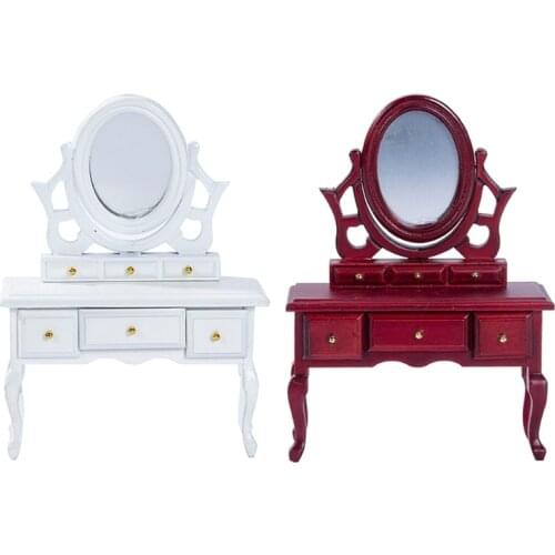 Pretend Play Kids 1 12 Scale Dollhouse Makeup Dressing Table with Mirror Makeup Dressing Table Durable Miniature Bedroom