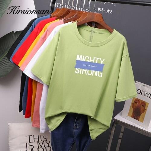 Hirsionsan Letter Printed Cotton T Shirts Women Summer New Korean Loose 100% Cotton Tees Female Plus SizeTops for Lady 2021