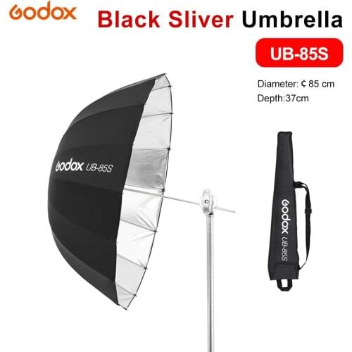 Godox UB-85S 33.5 inch 165cm Parabolic Black Reflective Umbrella Studio Light Umbrella with Black Silver Diffuser Cover Cloth