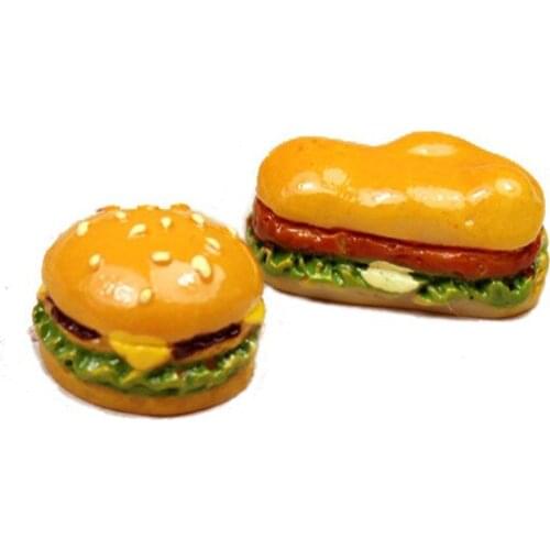 Kawaii 3D Food Hamburger Shape Resin Cabochons Round Rectangle Bread Imitation Jewelry Ornament Accessory Cameo Beads 10pcs 18mm