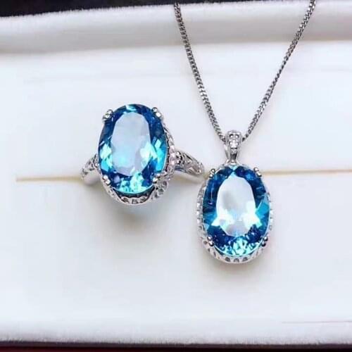 Pure Solid 925 Sterling Silver Set Ring Pendants Necklaces for Women Kyanite Jewelry Set Engagement Party with Box Gift