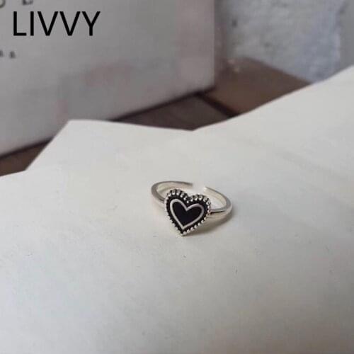 LIVVY Unique Design Black Lace Love Heart Ring Female Fashion Personality Handmade Jewelry Accessories Gifts