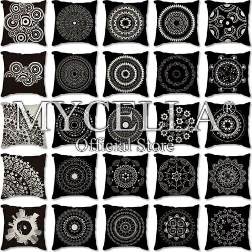 Coverspillow Black Cushion Cover Linen Geometric Pillow Cover Decorative Pillows Home Decor Flowers Pattern Throw Pillowcase