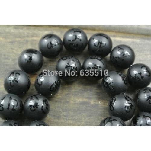 1 strand Om mani padme hum Matte Onyx Carved Words 10mm Stone Round Beads Buddhist Mala Prayer Beads