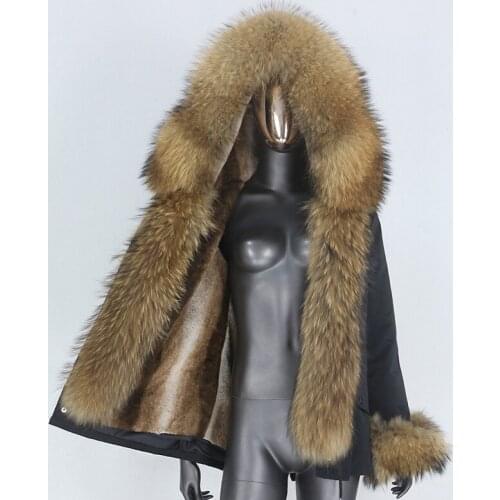 2021 New Winter Jacket Women Short Waterproof Parka Real Fur Coat Natural Raccoon Fur Collar Hood Removable Outerwear Warm