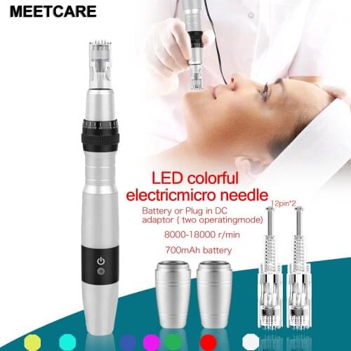 Micro Needle Derma Pen 7 Color LED Light Dr Pen Phototherapy Microneedle for Anti Wrinkles Acne with 2pcs Rechargeable Battery